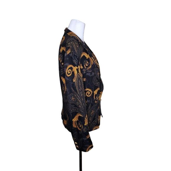 Vintage Gloria Sachs Blazer All Over Baroque Print Womens Size 6 Black and Gold - Picture 3 of 10